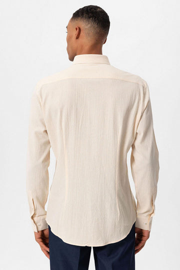 Men's Ecru Textured Regular Fit  Shirt - Wessi