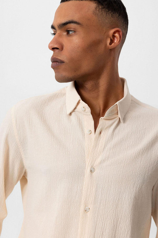 Men's Ecru Textured Regular Fit  Shirt - Wessi