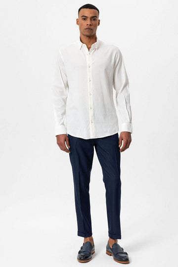 Men's White Textured Regular Fit  Shirt - Wessi