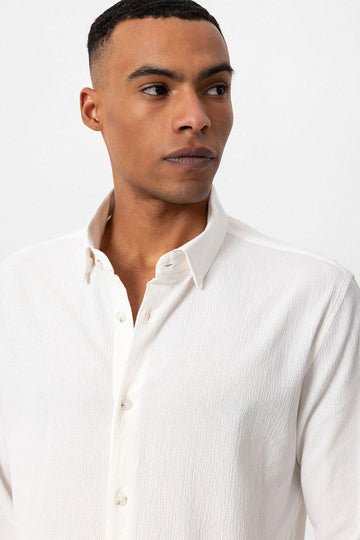 Men's White Textured Regular Fit  Shirt - Wessi