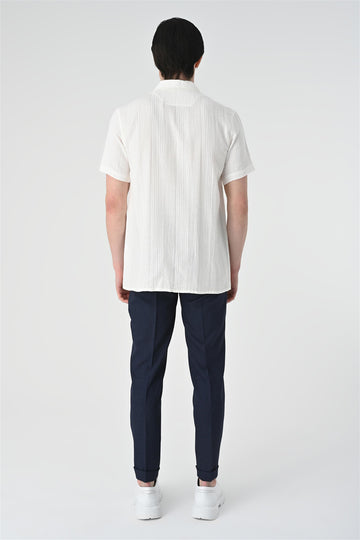 Camicia a maniche corte con motivo intrecciato bianco da uomo - Wessi