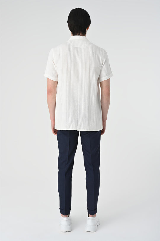 Camicia a maniche corte con motivo intrecciato bianco da uomo - Wessi