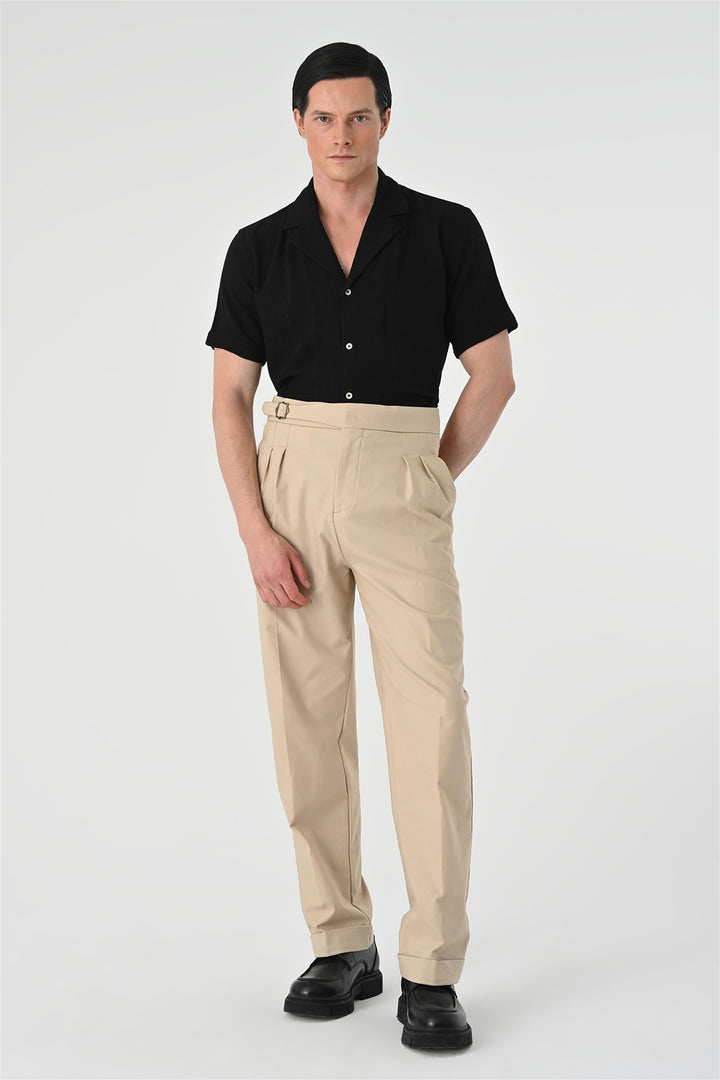 Men's Black Woven Patterned Short Sleeve  Shirt - Wessi