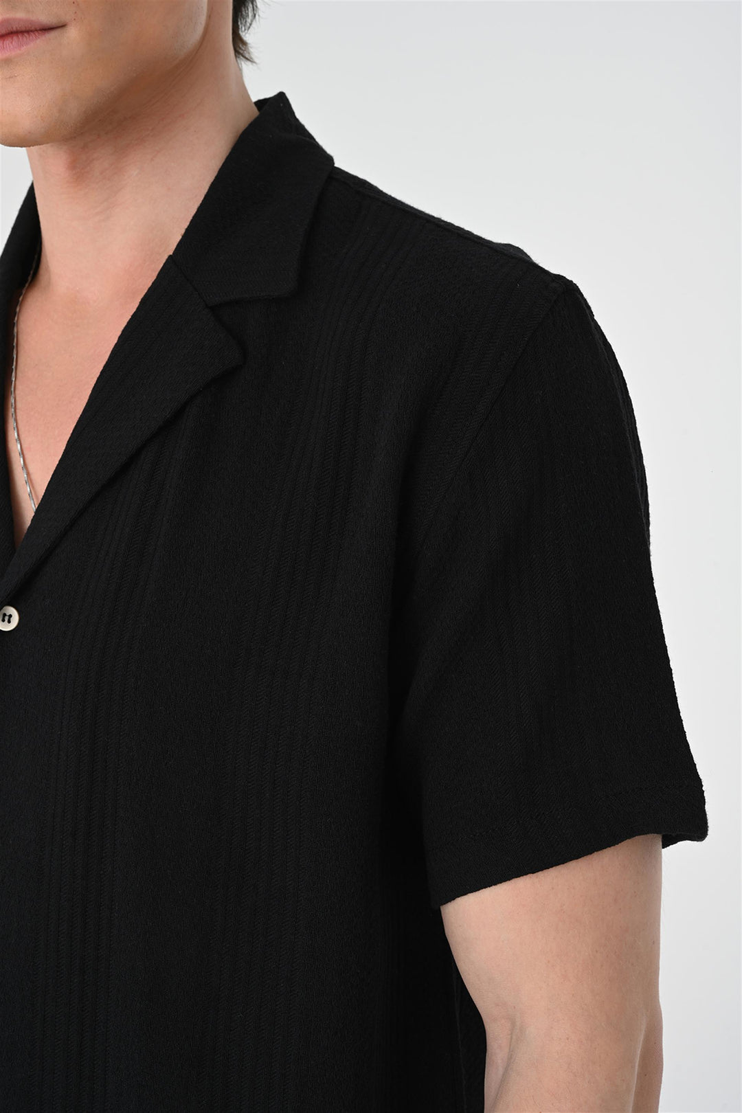 Men's Black Woven Patterned Short Sleeve  Shirt - Wessi