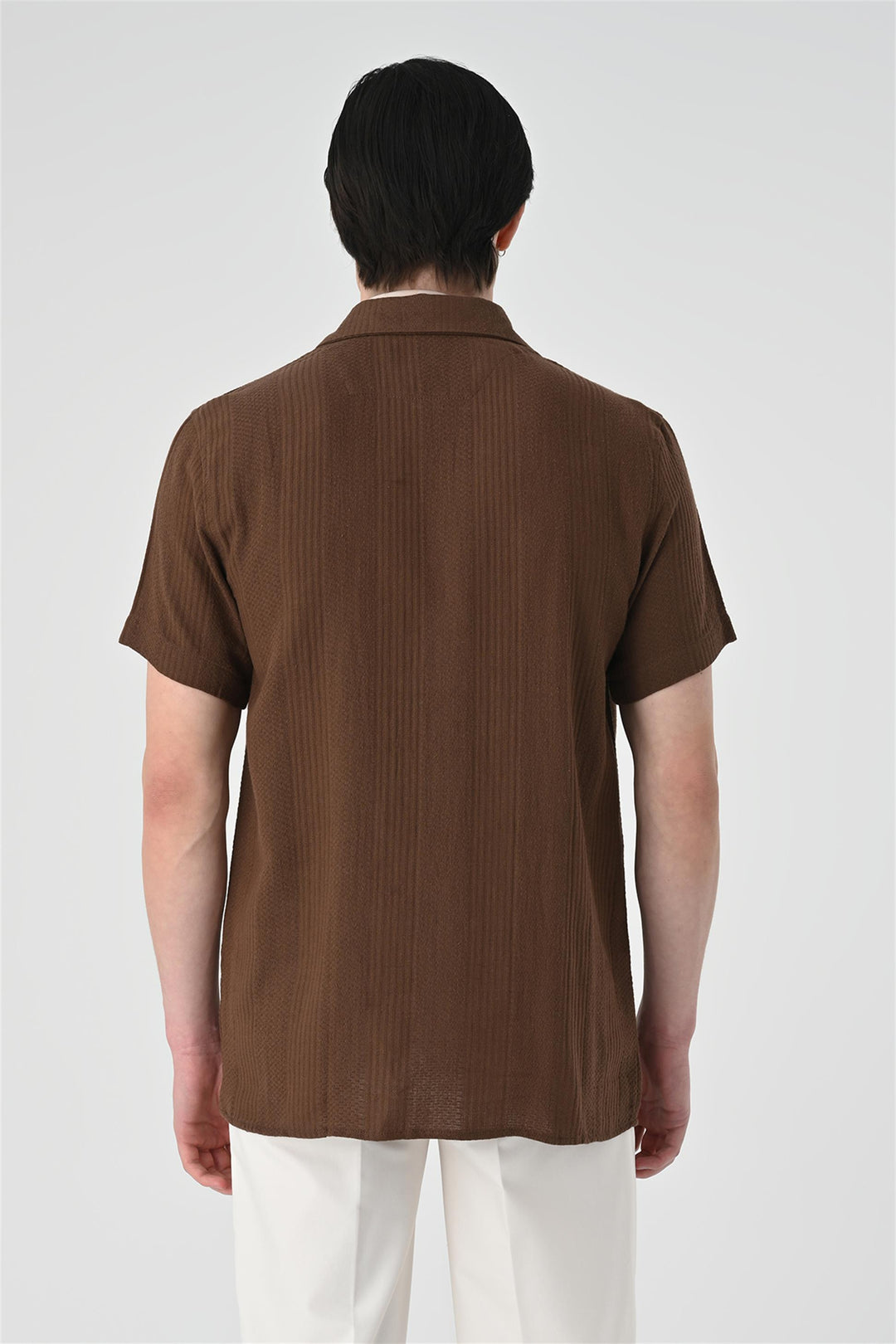 Men's Brown Woven Patterned Short Sleeve  Shirt - Wessi