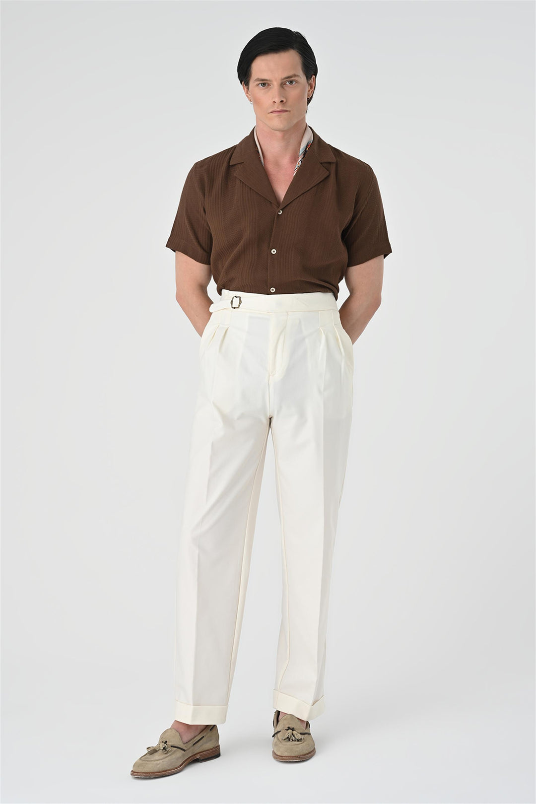 Men's Brown Woven Patterned Short Sleeve  Shirt - Wessi