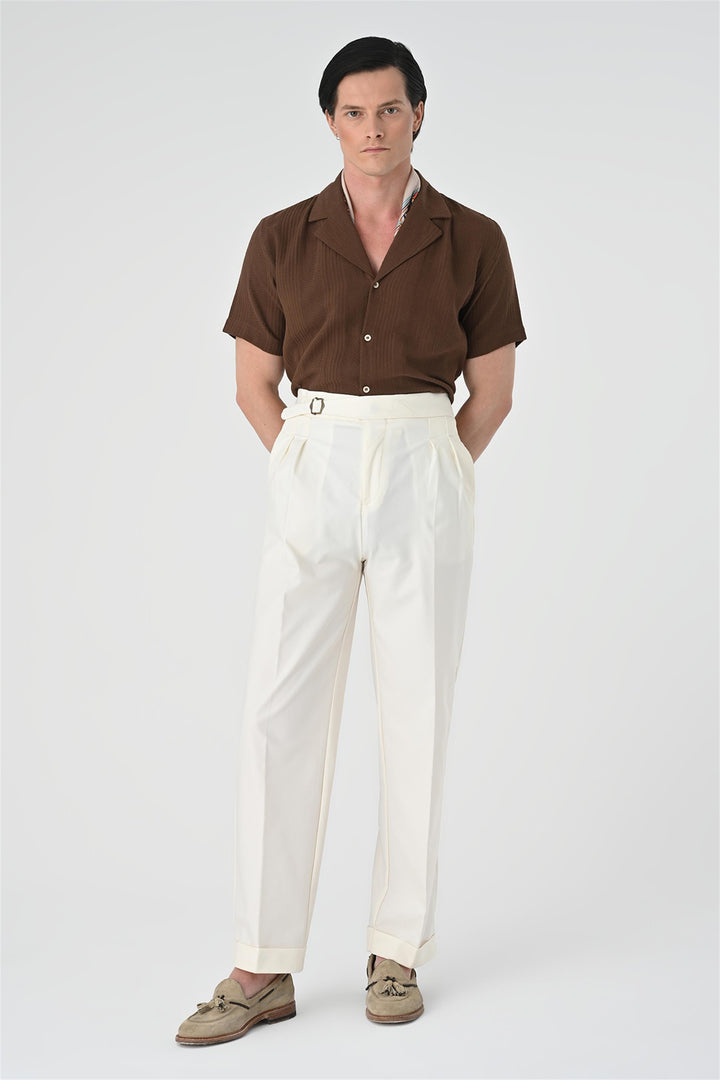 Men's Brown Woven Patterned Short Sleeve  Shirt - Wessi