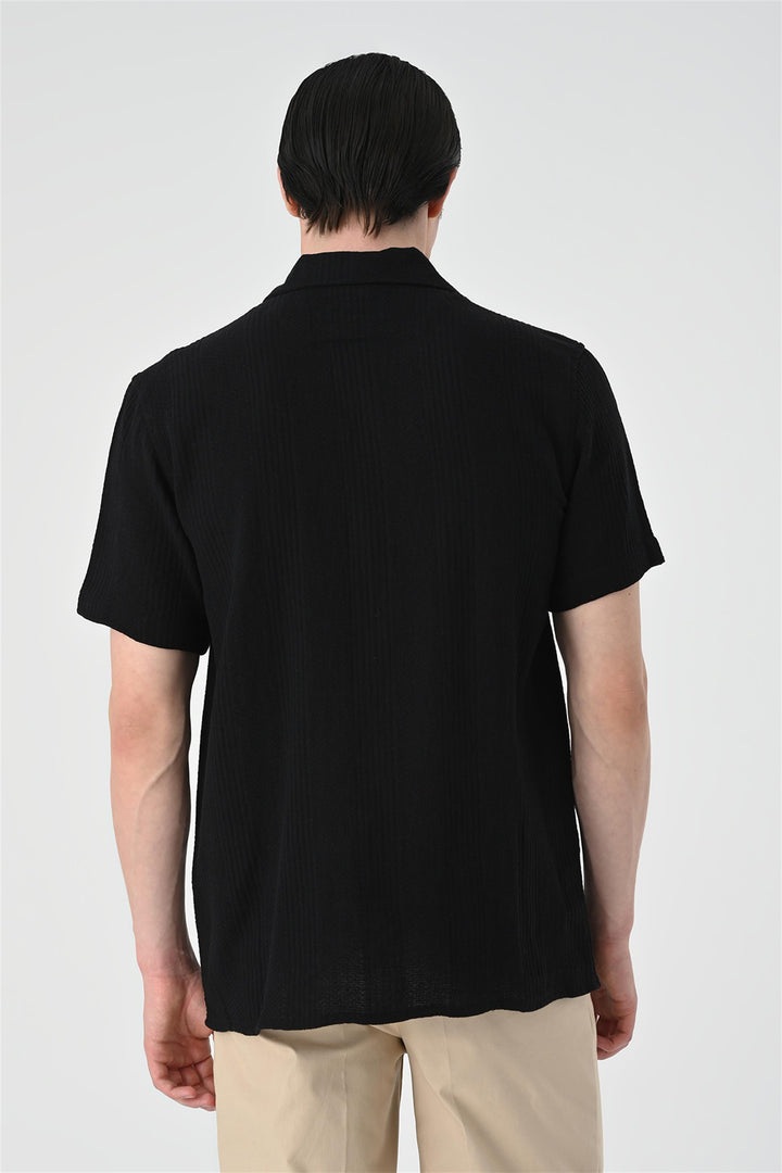 Men's Black Woven Patterned Short Sleeve  Shirt - Wessi