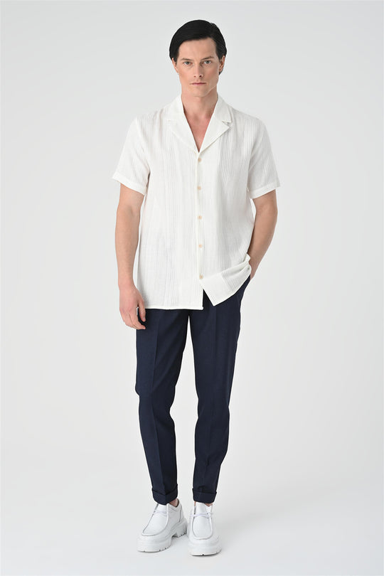 Camicia a maniche corte con motivo intrecciato bianco da uomo - Wessi