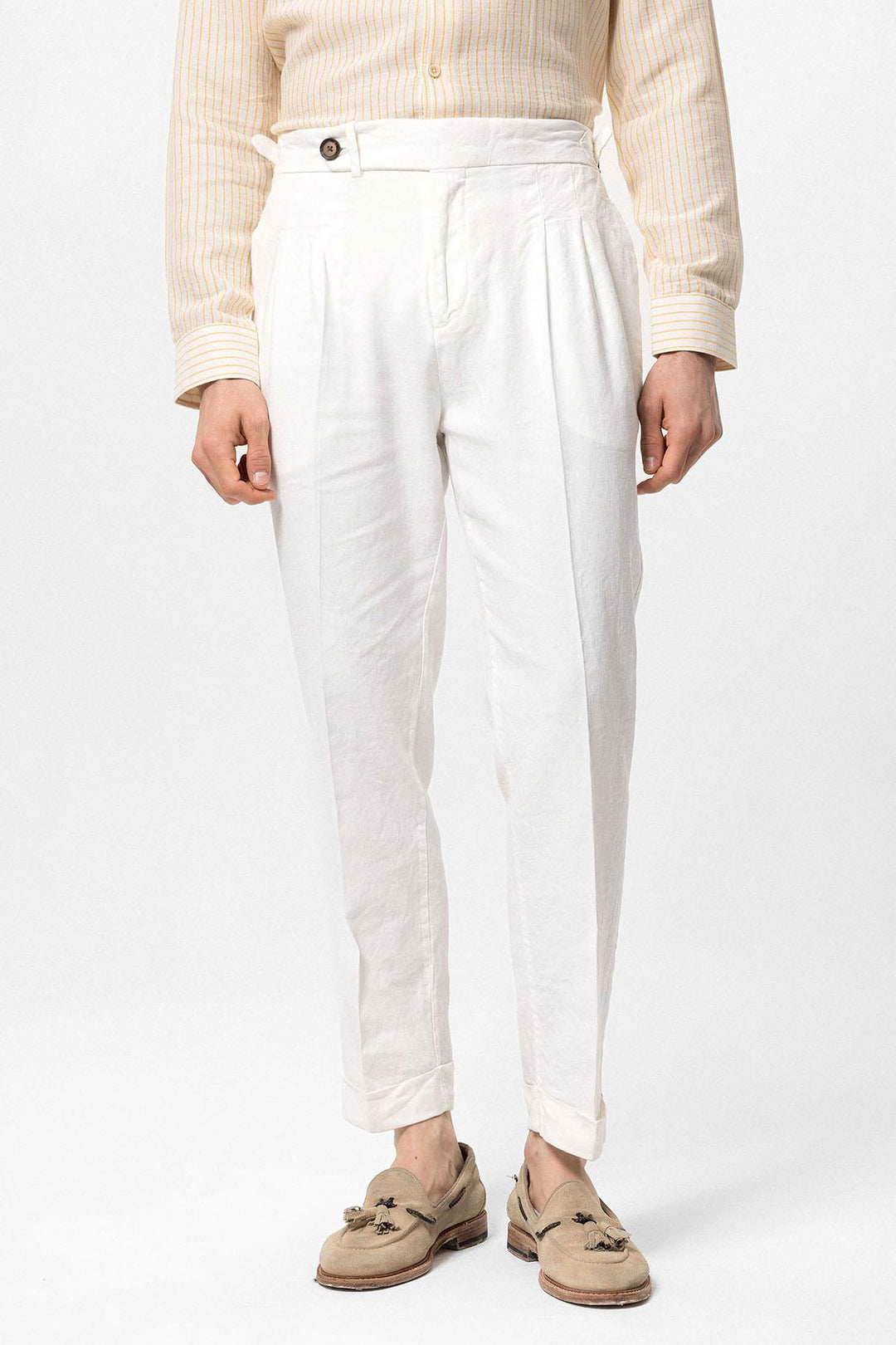 Men's White Cuffed High-Waisted Pants Wessi - Main Image
