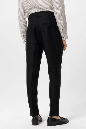 Men's Black Cuffed High-Waisted  Pants - Wessi