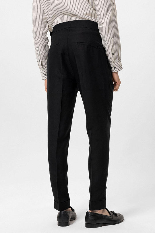 Men's Black Cuffed High-Waisted  Pants - Wessi