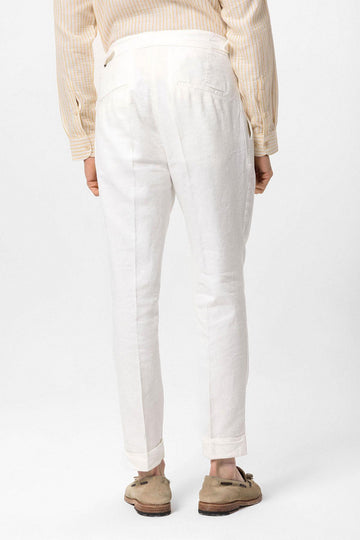 Men's White Cuffed High-Waisted  Pants - Wessi