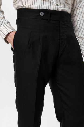 Men's Black Cuffed High-Waisted  Pants - Wessi
