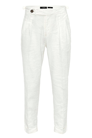 Men's White Cuffed High-Waisted  Pants - Wessi