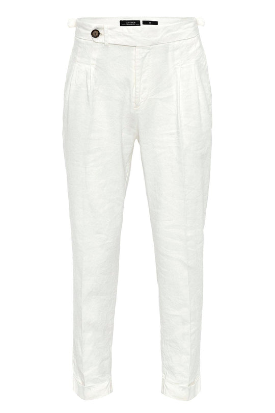 Men's White Cuffed High-Waisted  Pants - Wessi