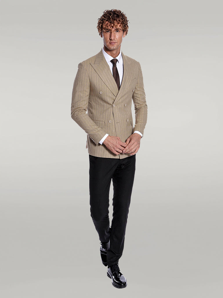 Blazer da uomo color crema a doppio petto a righe - Wessi