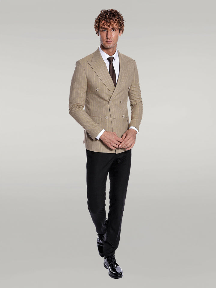Blazer da uomo color crema a doppio petto a righe - Wessi