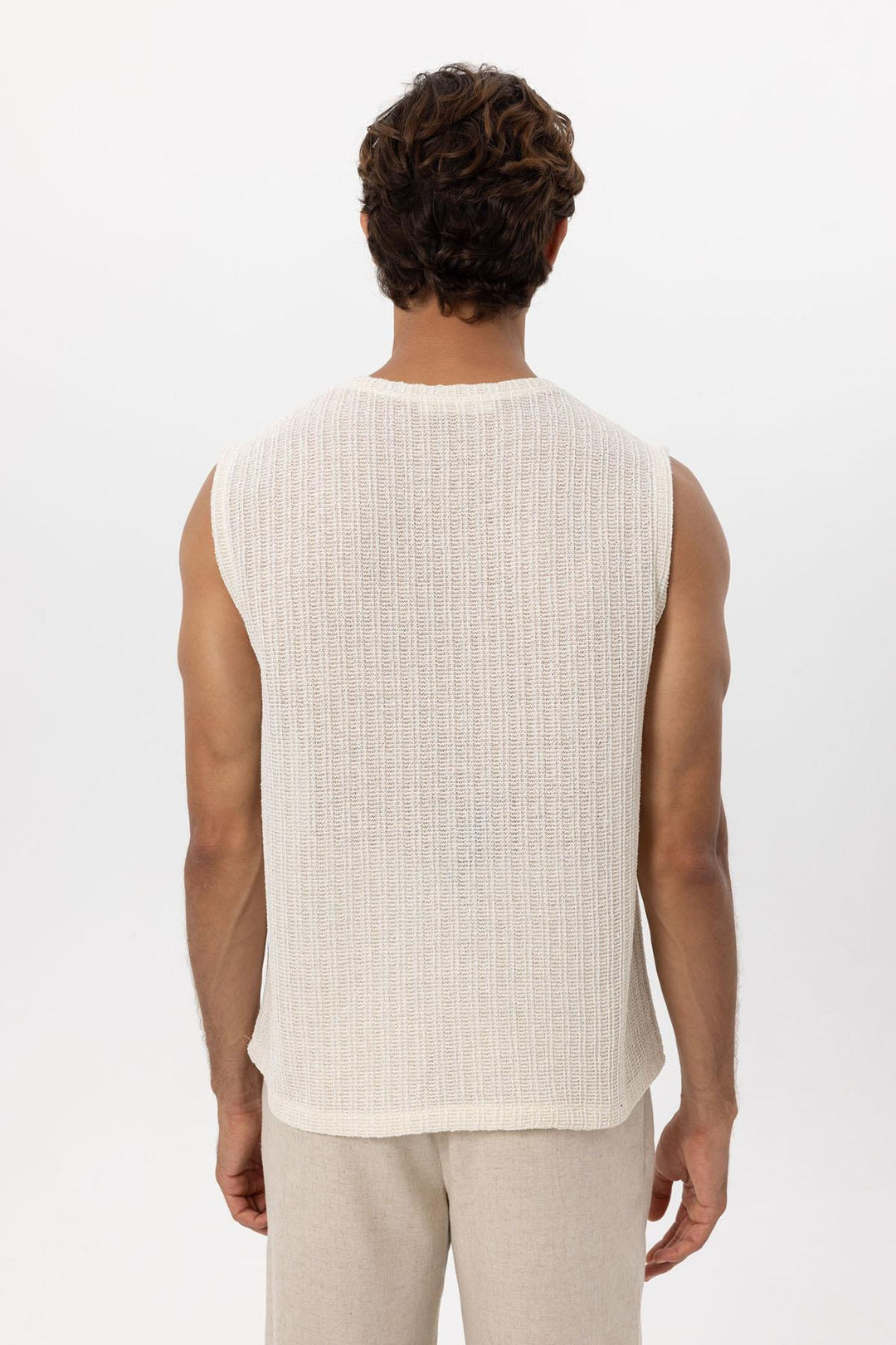 Men's Ecru Textured Tank Top - Wessi