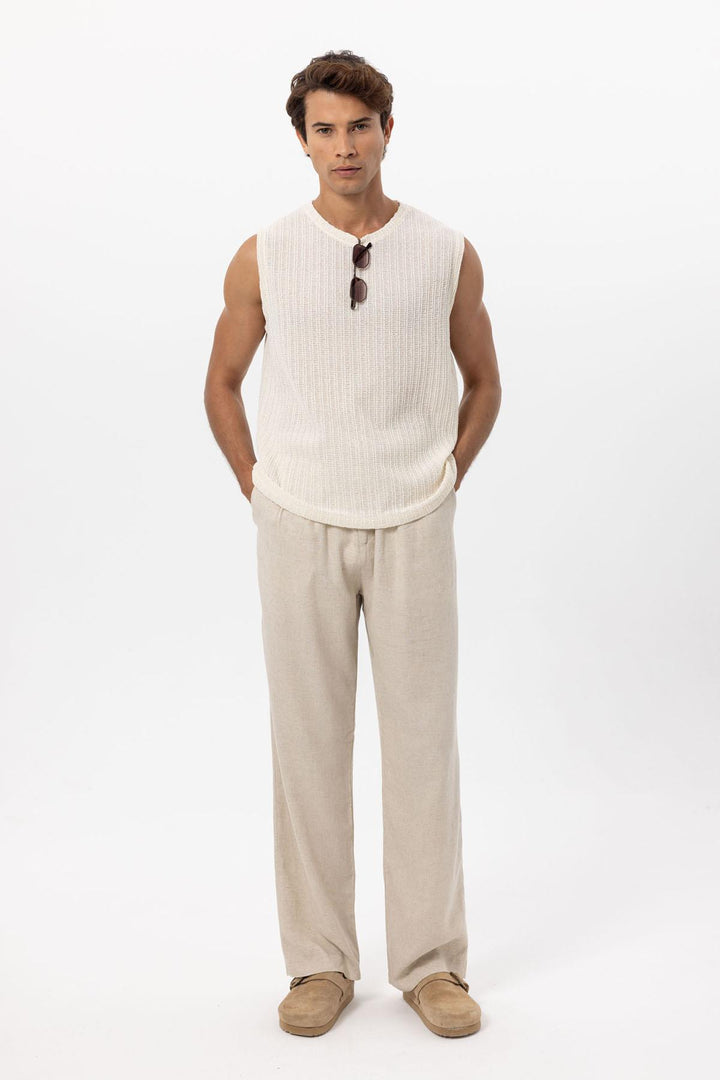Men's Ecru Textured Tank Top - Wessi