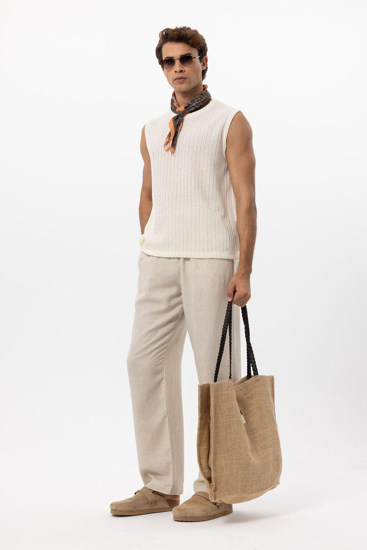 Men's Ecru Textured Tank Top - Wessi