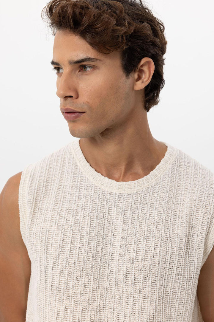 Men's Ecru Textured Tank Top - Wessi