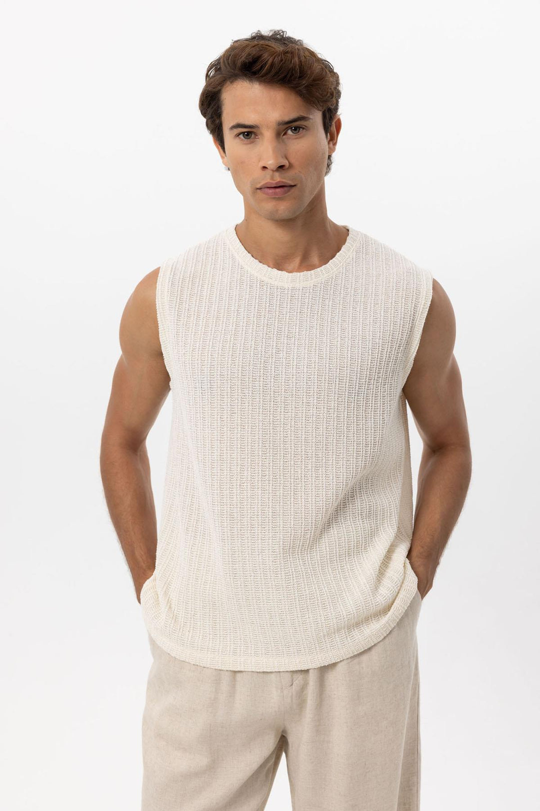 Men's Ecru Textured Tank Top - Wessi