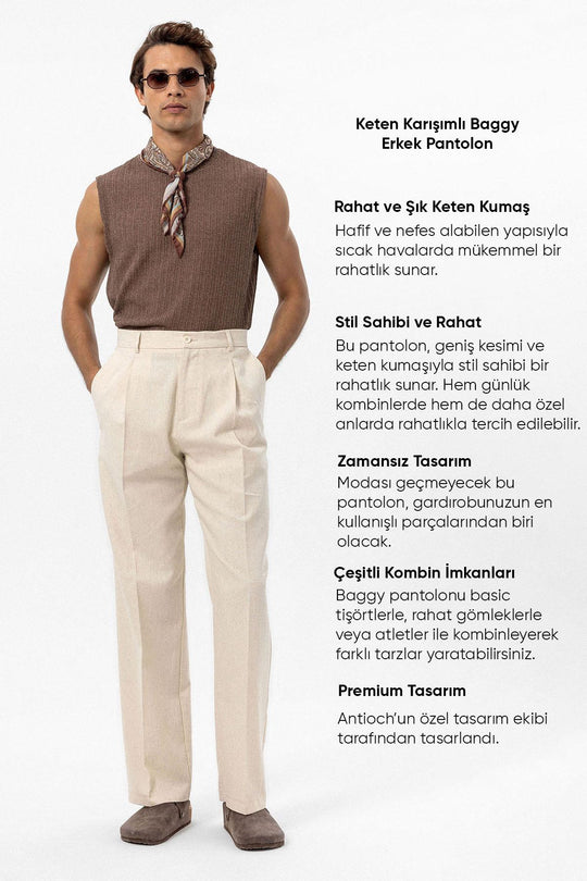 baggy dress pants men Men's Ecru Linen Blend Baggy Pants - Wessi – Wessi