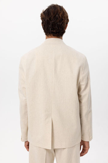Men's Ecru Linen Blend Double-Breasted Jacket - Wessi