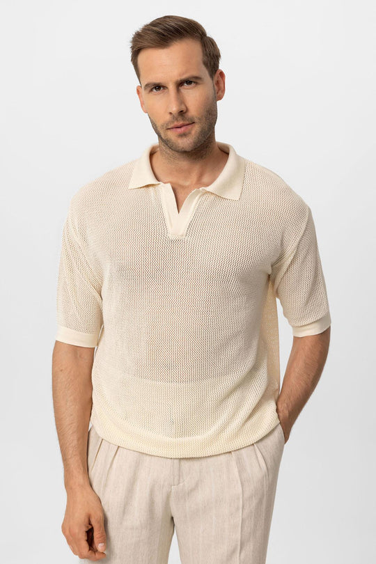 T-Shirt Maille Col Polo Homme Écru - Wessi