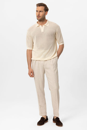 T-Shirt Maille Col Polo Homme Écru - Wessi