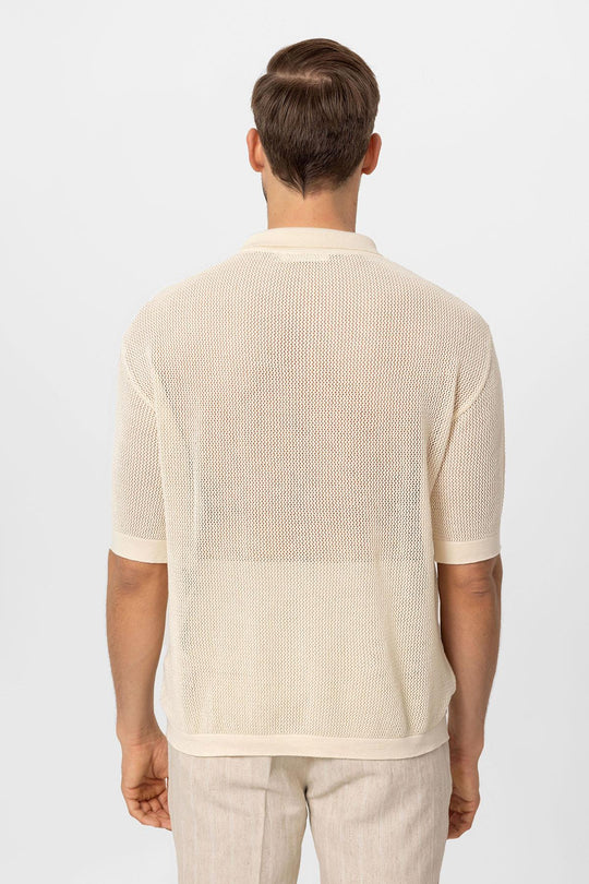 T-Shirt Maille Col Polo Homme Écru - Wessi