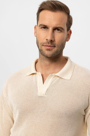 T-Shirt Maille Col Polo Homme Écru - Wessi