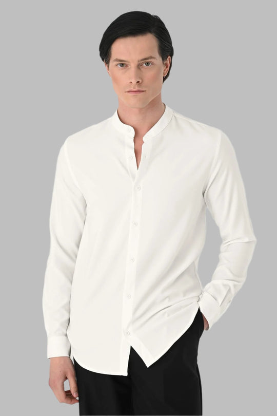 Chemise Homme Ecru Regular Fit Col Mao - Wessi