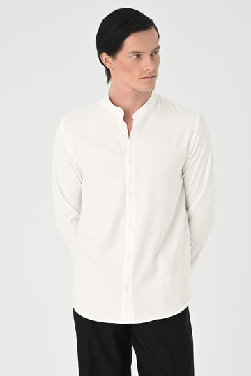 Chemise Homme Ecru Regular Fit Col Mao - Wessi