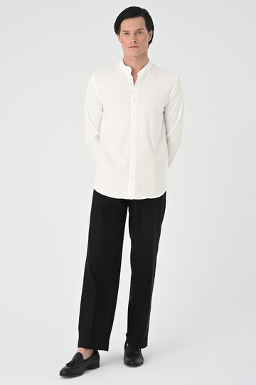 Chemise Homme Ecru Regular Fit Col Mao - Wessi