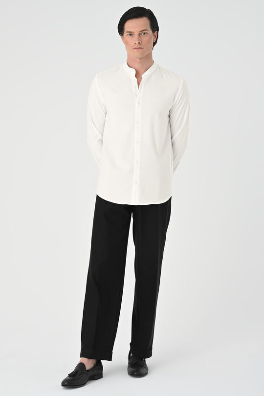 Chemise Homme Ecru Regular Fit Col Mao - Wessi