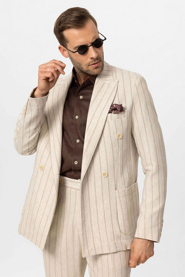 Giacca doppiopetto da uomo in misto lino Vizon color ecru-visone - Wessi