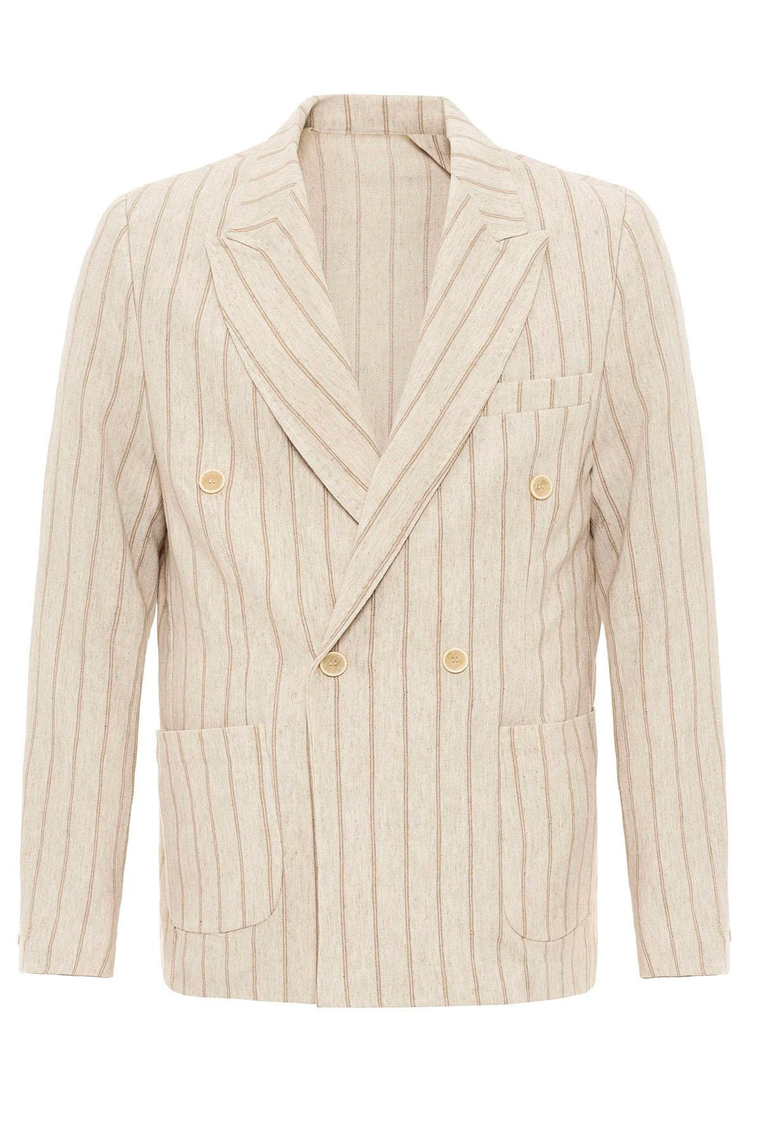 Men's Ecru-Mink Vizon Linen Blend Double-Breasted Jacket - Wessi