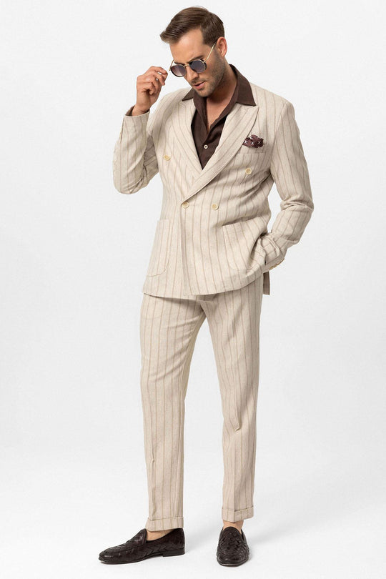 Giacca doppiopetto da uomo in misto lino Vizon color ecru-visone - Wessi