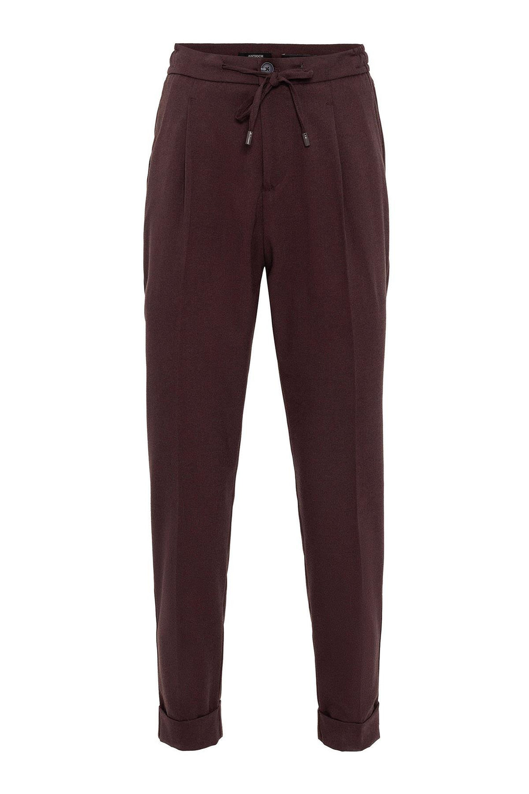 Men's Burgundy Elastic Waist Pleated  Trousers - Wessi