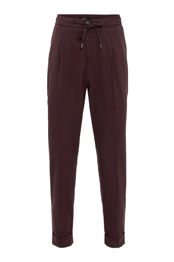 Men's Burgundy Elastic Waist Pleated  Trousers - Wessi