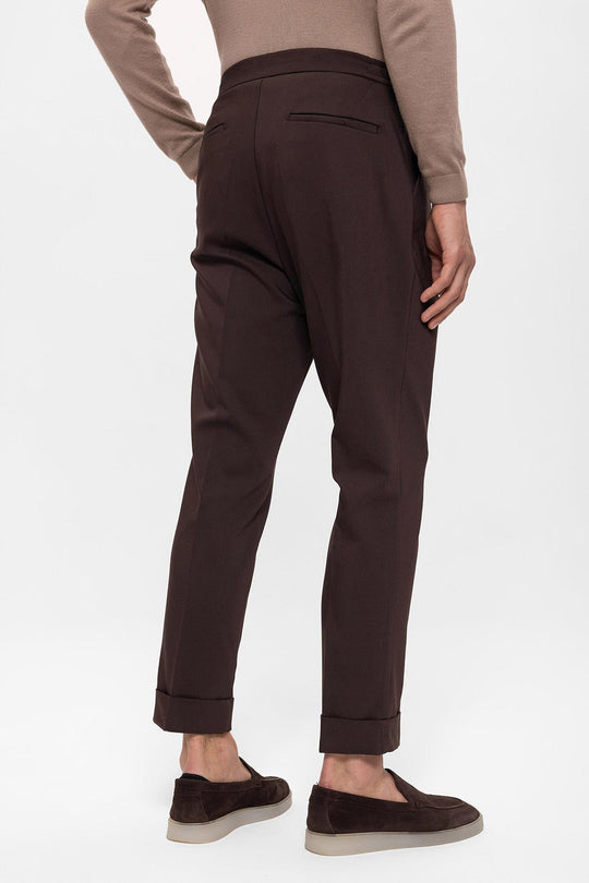 Men's Brown Elastic Waist Pleated  Trousers - Wessi