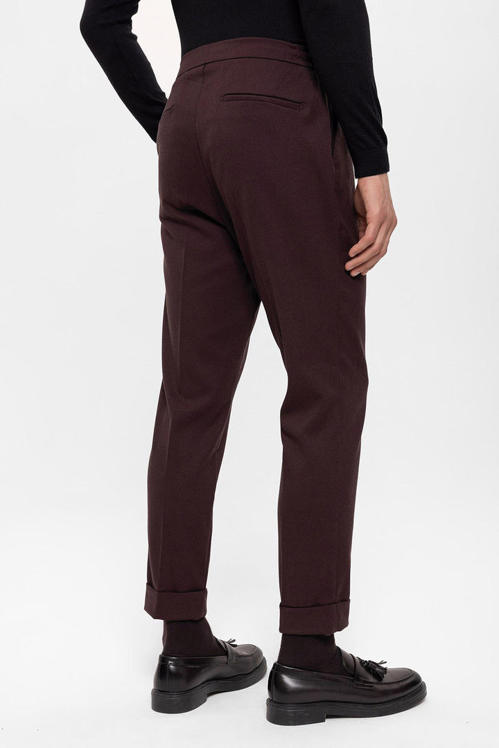 Men's Burgundy Elastic Waist Pleated  Trousers - Wessi