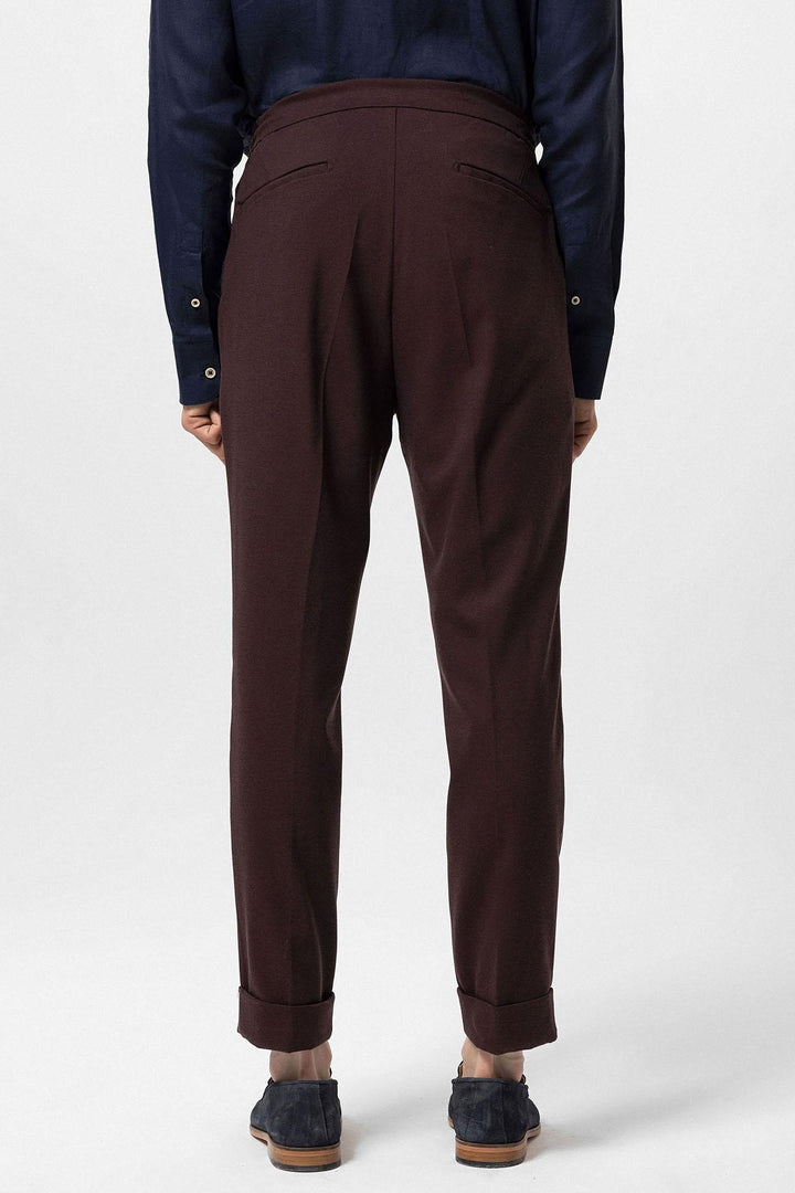 Men's Burgundy Elastic Waist Pleated  Trousers - Wessi