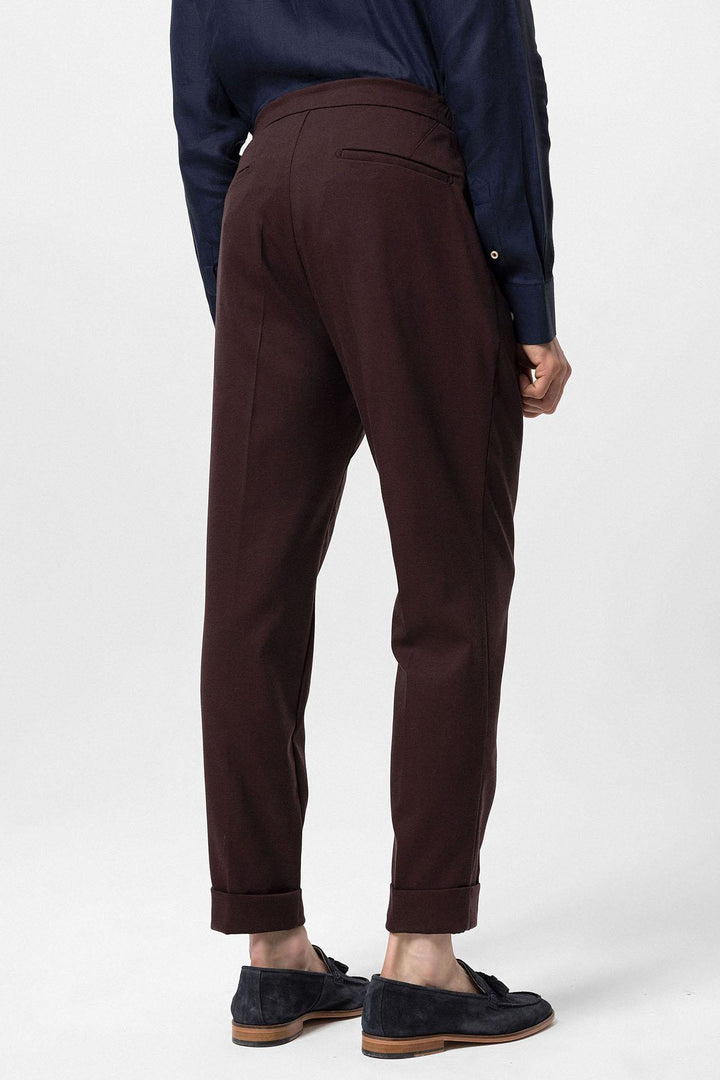 Men's Burgundy Elastic Waist Pleated  Trousers - Wessi