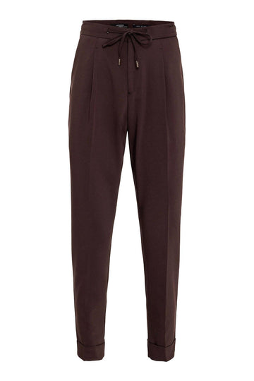 Men's Brown Elastic Waist Pleated  Trousers - Wessi