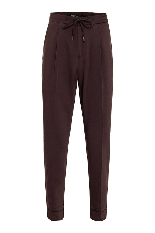Men's Brown Elastic Waist Pleated  Trousers - Wessi