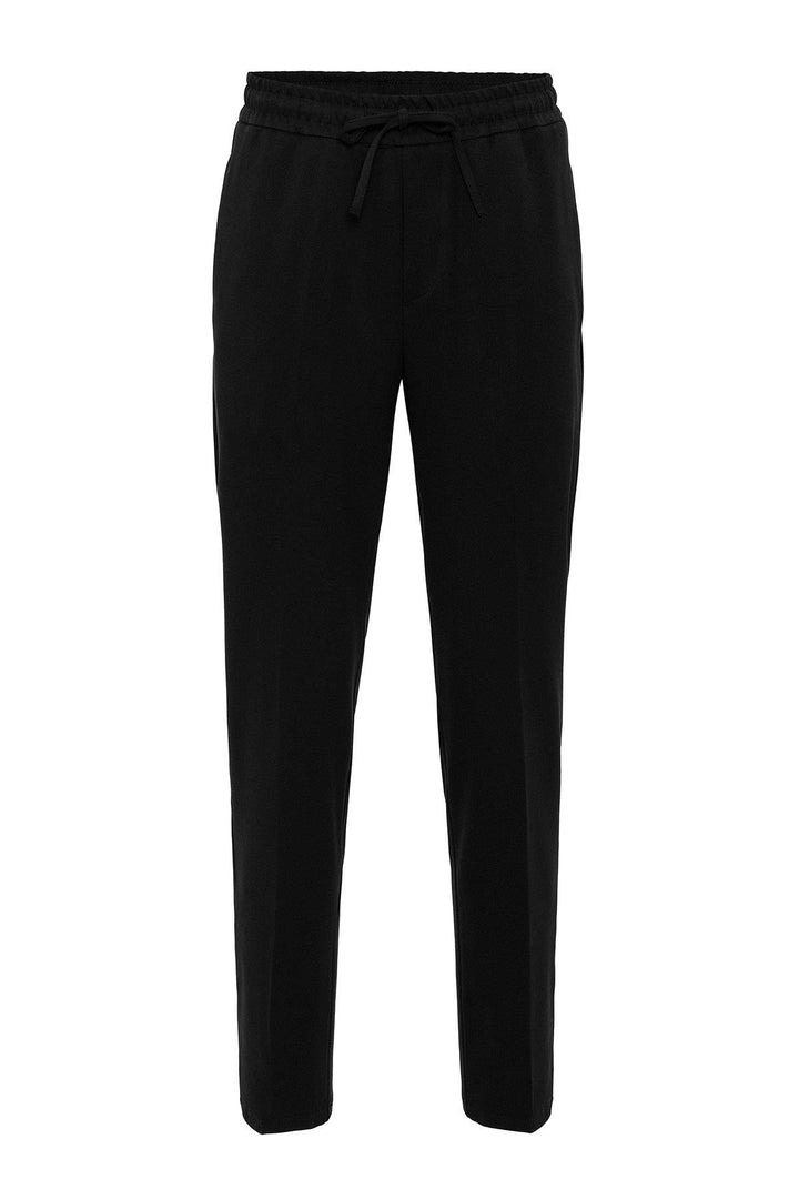 Men's Black Elastic High Waist  Trousers - Wessi