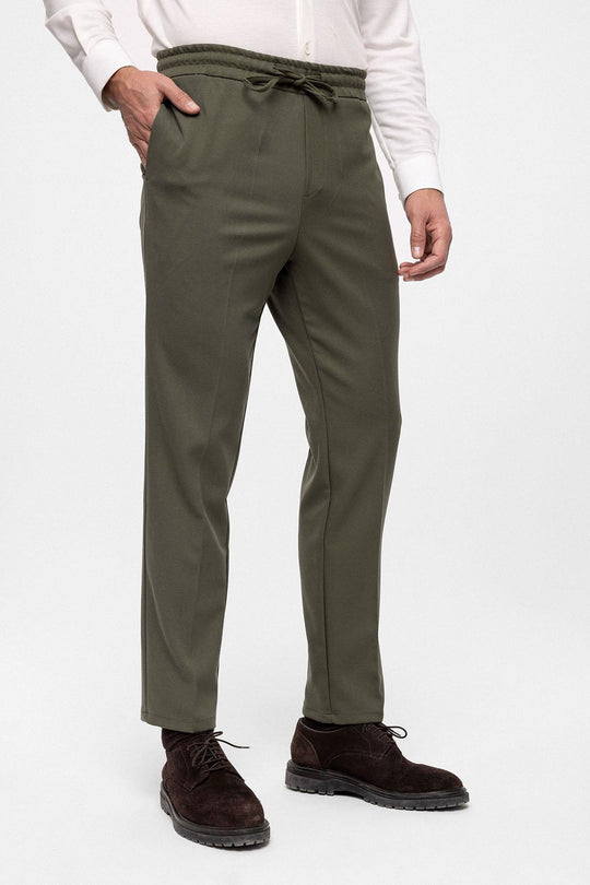 Men's Khaki Elastic High Waist  Trousers - Wessi